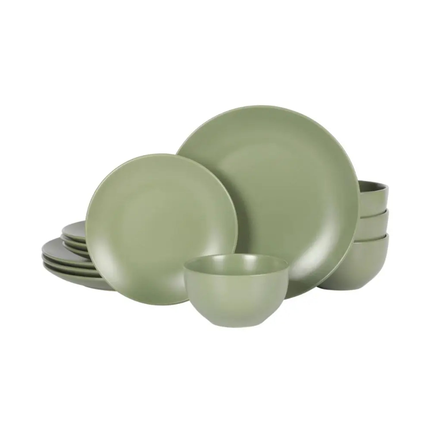 vajilla verde oliva, platos y cuencos, conjunto decorativo